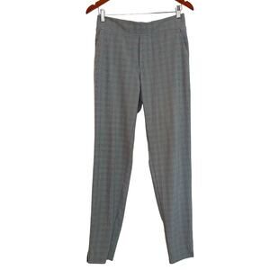 Athleta Brooklyn Ankle Pant Gray Plaid Black Stripe Size 4 Tall Pull-On Travel
